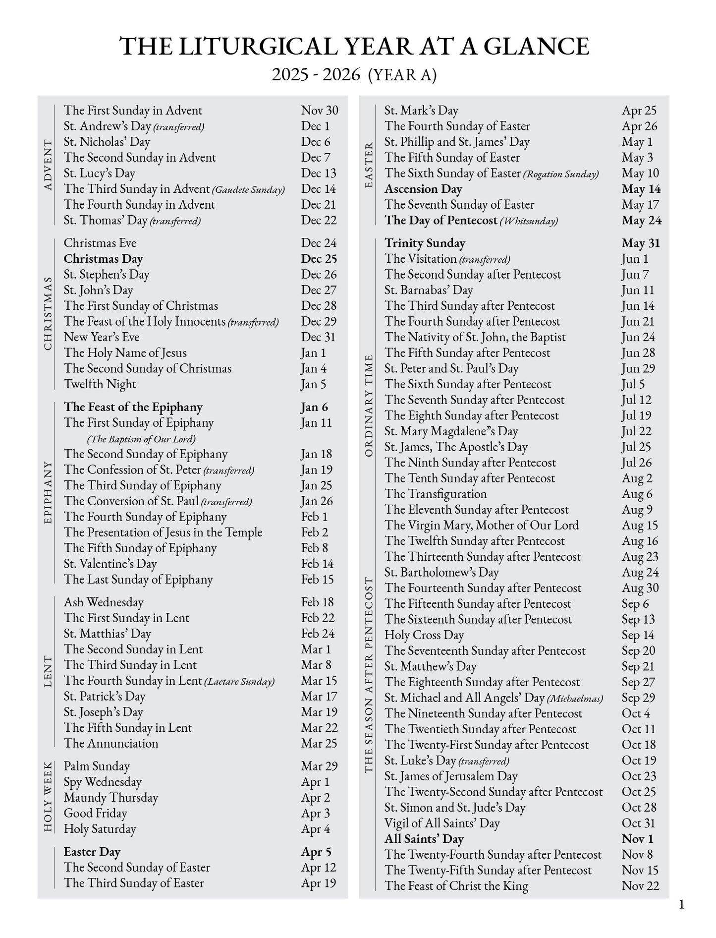 The 2026 Liturgical Year Planner